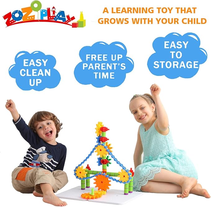 ZOZOPLAY STEM Learning Toy – 170 PCS Creative Engineering Gears & Construction Building Blocks, Kids Gears Toy Educational Set for Boys and Girls Ages 4–8