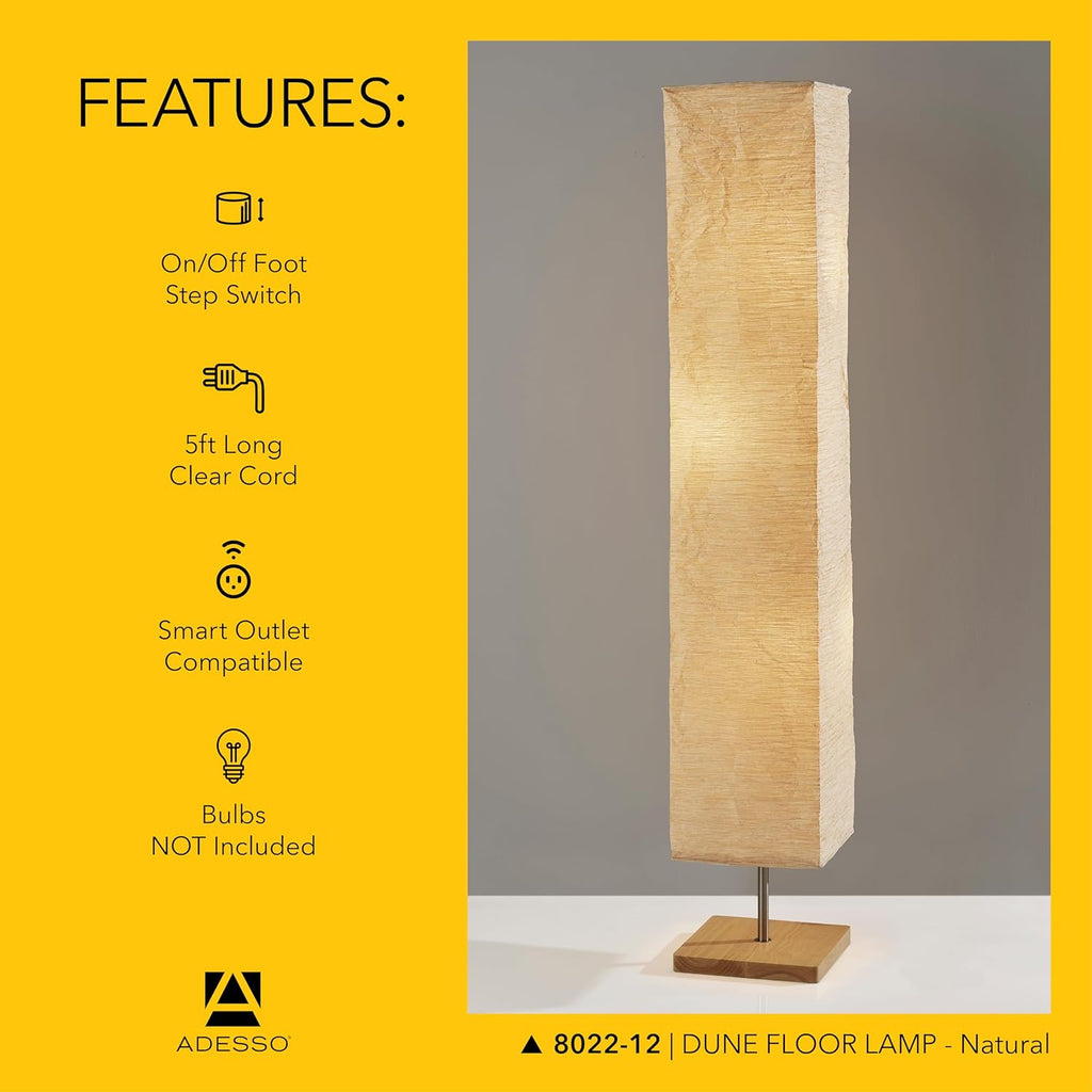 Adesso Three Light Floor Lamp – Natural Wood Base & Adjustable Brightness – Perfect Lighting for Bedroom, Living Room and Corner Decor, Beige