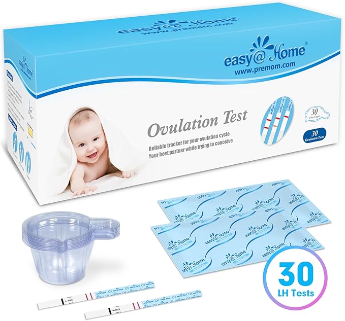 Easy@Home Ovulation Test Strips: Accurate 30 LH Ovulation Predictor Kit - Fertility Tests for Women – Powered by Premom Ovulation Tracker App | 30 LH + 30 Urine Cups
