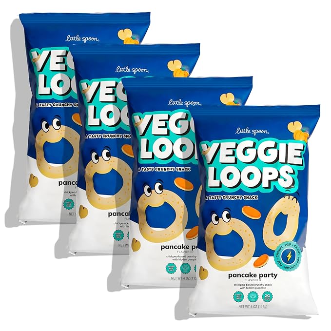 Little Spoon Pancake Party Veggie Loops, Chickpea Snack, Baked Not Fried, Avocado Oil, Hidden Veggies, Tastier Snacks for Kids, 2g Protein, Gluten-Free, 4 Pack