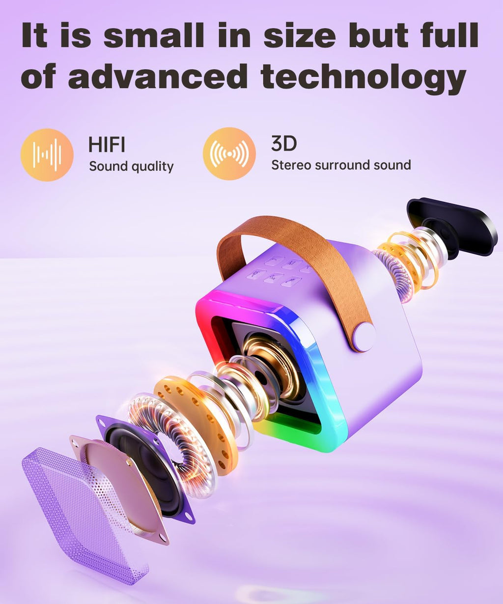 Mini Karaoke Machine Speaker for Kids Adults,Portable Bluetooth with 1-2 Wireless Microphones,Christmas Birthday Gifts Toys Girls Boys Ages 4, 5, 6,7, 8,9,10,11,12+ Years Old Toddler (Purple - 1 Mic)