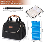 Breastmilk Cooler Bag with Ice Pack Fits 6 Baby Bottles up to 9 Ounce, Wearable Breast Pumps Cooler Bag for Nursing Mom Daycare, Work, Travel- Black