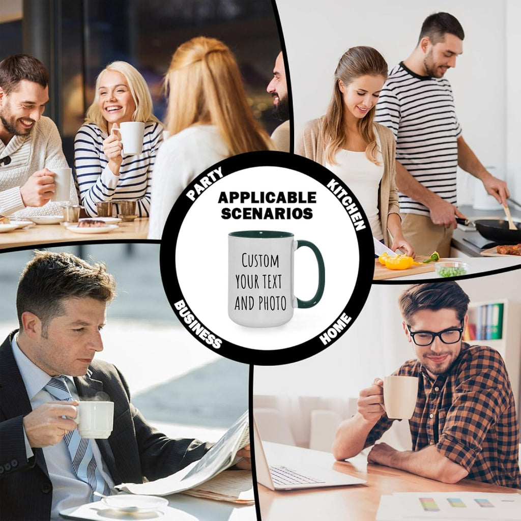 Ship Next Day Custom Mug Design Your Own Photo Text Personalized Picture Gifts for Women Men Customized Gifts Idea Personalized Coffee Mugs 11oz Dark Green Handle