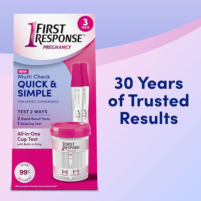 First Response Multi Check Quick & Simple Pregnancy Test Kit, 1 EasyCup Test with Built-in Pregnancy Test Strip, and 2 Rapid Result Pregnancy Tests, 1 Kit
