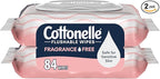Cottonelle Fragrance Free Flushable Wet Wipes, Adult Wet Wipes, 2 Flip-Top Packs, 42 Wipes Per Pack