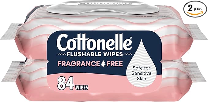 Cottonelle Fragrance Free Flushable Wet Wipes, Adult Wet Wipes, 2 Flip-Top Packs, 42 Wipes Per Pack