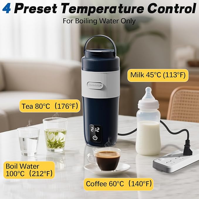 Portable Bottle Warmer for Travel, 13.5oz Personal Bottle Warmer with 4 Temperature Settings, Leak-Proof Design Small Bottle Warmer for Water, 110V-120V Plug in