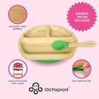 Abiie Octopod Bamboo Dish - Kids Plates for 4 months and up, 3-Compartment Baby Plates with Suction, Triangle Bamboo Baby Plate, Mess-Free Toddler Suction Plates, Baby Feeding Supplies, 8.3x1.9x7.7 in