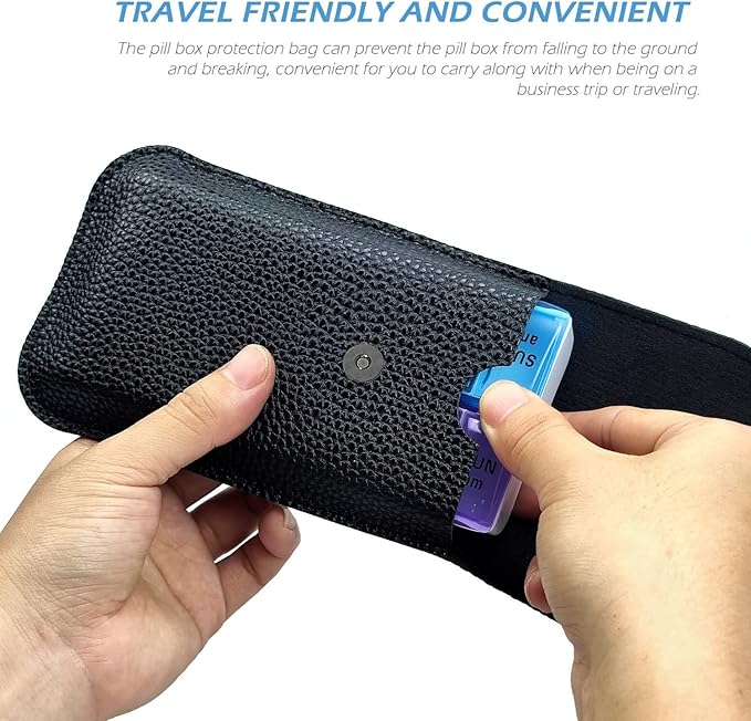 VOFOON Travel Pill Organizer 2 Times a Day, Large AM PM Pill Organizer 7 Day, PU Leather Daily Pill Box Case, Weekly Pill Medicine Organizer for Vitamins Medicine Fish Oils Supplements (L Size)