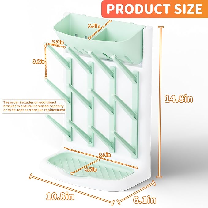 Yieach Larger Vertical Baby Bottle Drying Rack - BPA FREE - Space Saving Feeding Bottles Drying Rack Holder for Countertop,Baby Bottle Holder Storage Station for Pacifiers,Pump Accessories Stand,Green