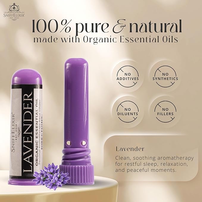 Nasal Stick Inhaler Lavender Nasal Aromatherapy Inhaler - Natural Essential Oil Inhaler for Calm Mind, Mood Boost Nausea Inhaler Relaxation Gifts Nasal Inhaler Stick Portable Nasal Inhalers for Adults