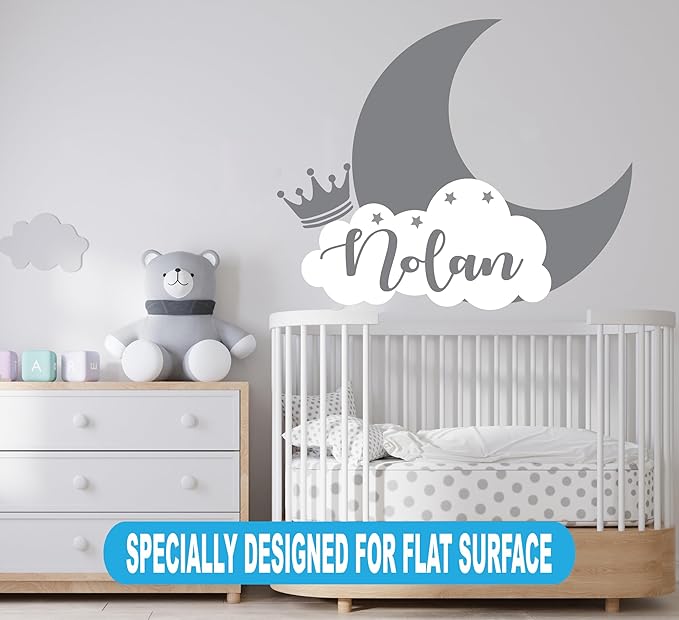 Personalized Name Moon & Cloud Wall Decal - Custom Baby Nursery Sticker - Peel and Stick Mural for Girls & Boys Room - Removable Vinyl Art Decor - Mural Decal for Nursery Decor (Wide 15"x12" Height)