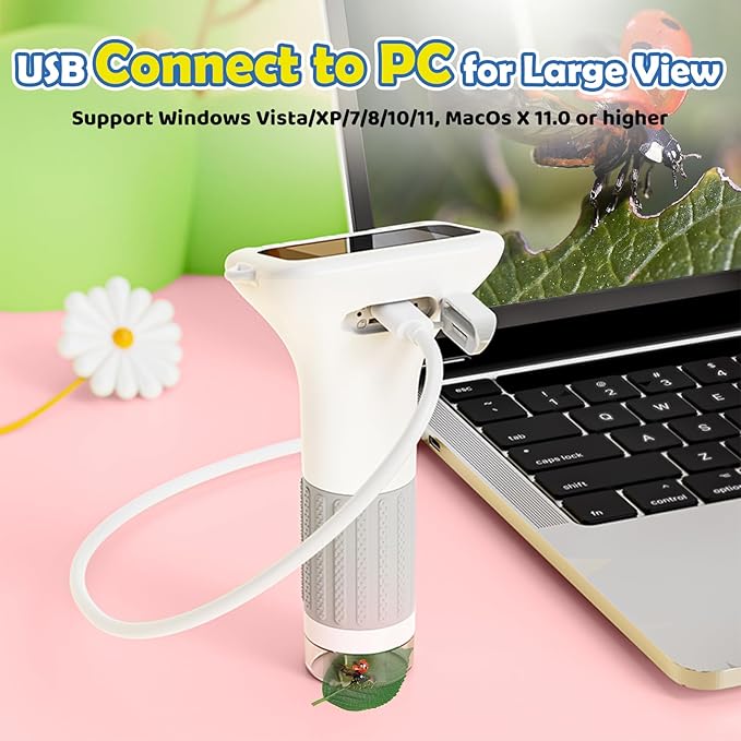 Microscope for Kids, 2'' Digital Handheld Kids Microscope with Adjustable Light, 1000X 1080P Pocket Portable Mini Micro Scope, Stem Toys for Ages 5-7 8-12 Teen Boys and Girls Educational Gifts, White