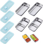 4 Set Reusable Snack Containers with Lids,2 Single and 2 Double Compartment Stainless Steel Snack Food Containers,for Snacks Dips Travel and Outdoor