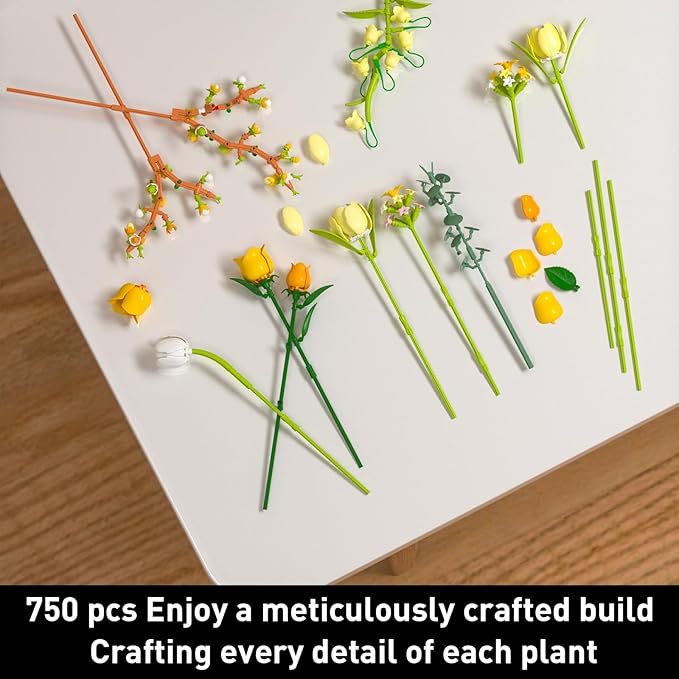 Pink Roses Bouquet Building Set for Adults - Artificial Flowers Botanical Collection for Home Decor & Table Centerpieces - Creative Gift for Women, Plant & Flower Lovers