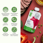 Serenity Kids 6+ Months Baby Food Pouches Puree Made With Ethically Sourced Meats & Organic Veggies | 3.5 Ounce BPA-Free Pouch | Grass Fed Beef & Ginger, Pea, Bell Pepper, Broccoli | 1 Count