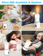 Bottle Warmer, Portable Bottle Warmer, Fast Heating Baby Bottle Warmer with 4 Adapters, Rechargeable Travel Bottle Warmer with Precise Temperature Control for Breastmilk Formula