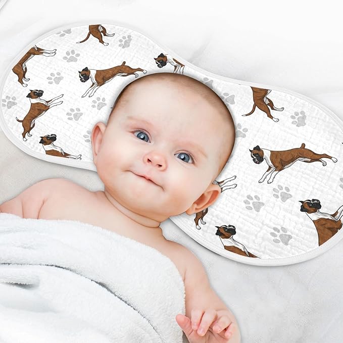 2 Pack Muslin Burp Cloths Boxer Dogs White Cotton Baby Burp Cloths Ultra Absorbent and Soft Spit Up Rags for Newborn Must Haves 22x11 Inch