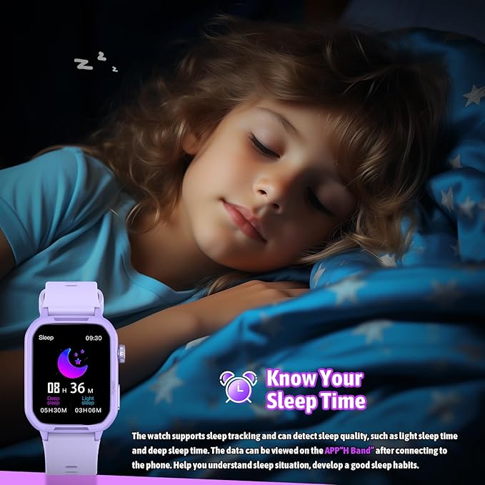 Smart Watch for Kids No Phone Needed, Tempered Glass Fitness Tracker Watch Boy Girl Teens with 19 Sport Modes, Pedometer, Sleep Monitor, Kids Watch Birthday Gifts Toy Gift for Girls Boys 6-16 (Purple)