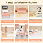 Costzon Wooden Dollhouse for Kids, 3-Story Luxury Doll House with 41 Pieces Furniture Accessories, 8 Rooms, Stairs & Balcony, DIY Pretend Dollhouse Playset, Gift for Girls Toddlers Ages 3+ (Pink)