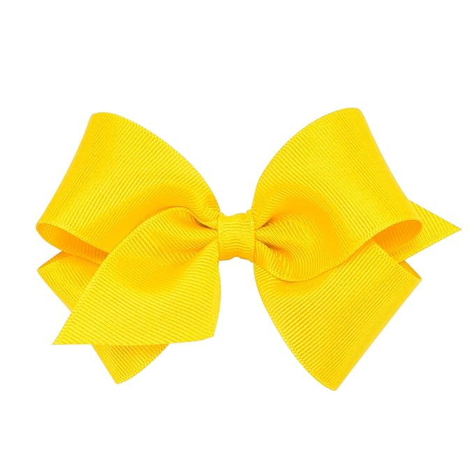 Wee Ones Girls' Plain Wrap Classic Grosgrain Hair Bows on a WeeStay No-Slip Hair Clip, Handmade, Small, Yellow