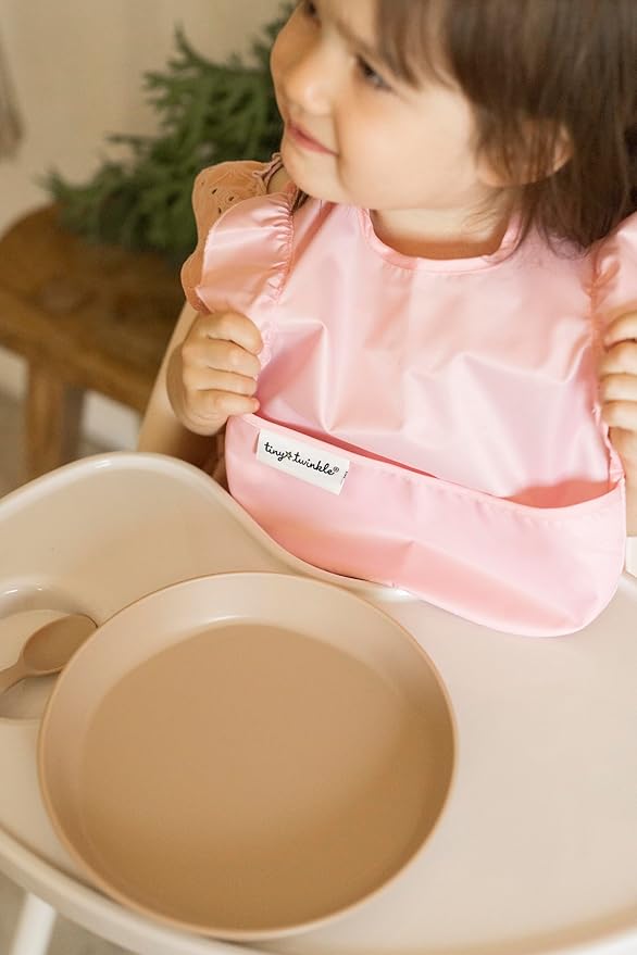 Tiny Twinkle Mess Proof Baby Bibs for Eating - Waterproof, Wipeable Bibs - Toddler Bibs - Travel Friendly - PFAS, PVC, BPA, Phthalate Free - Baby Food Bibs(3 Pack,Blue Floral)