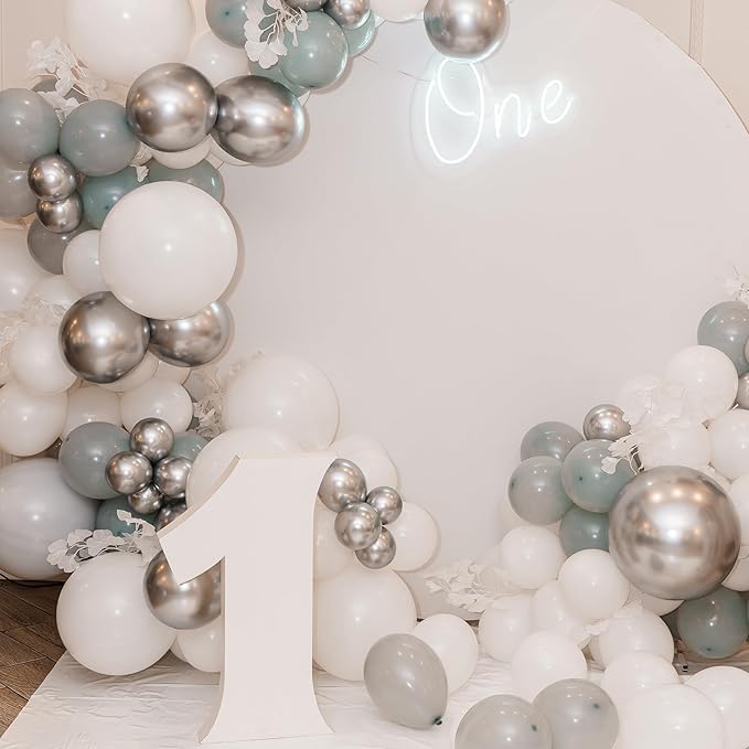 RUBFAC Silver Balloons 129pcs Different Sizes 18 12 10 5 Inches, Metallic Balloon Garland Arch Kit for Birthday Party Graduation Wedding Holiday Decoration