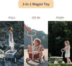 kidpop PULA-Wild 3-in-1 Kids' Pull-Along Wagon Toddlers Push Walker for 2.5-8, Removable Wooden Cover and Adjustable Handlebar, Birthday Gifts Max Weight 33 lbs (Red)