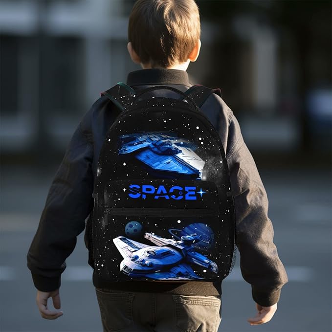Space Planet Spaceship Backpack For Kids School Boys Girls Astronaut Planet Galaxy Lightweight Waterproof Ergonomic Bacakpack For Age 5-6 6-8 8-12 School Book Bag Daypack Outdoor Adventure