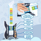 deAO Kids Guitar and Microphone Set with Stand Adjustable Height Music Light Karaoke Music Toys Christmas Birthday Gift for Kids Boys Girls (Black)