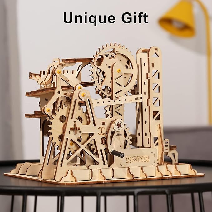 ROKR 3D Wooden Puzzles Marble Run Set - Mechanical Model Kit for Adults DIY Roller Coaster Toys Gifts for Boys/Girls (Marble Fortress)