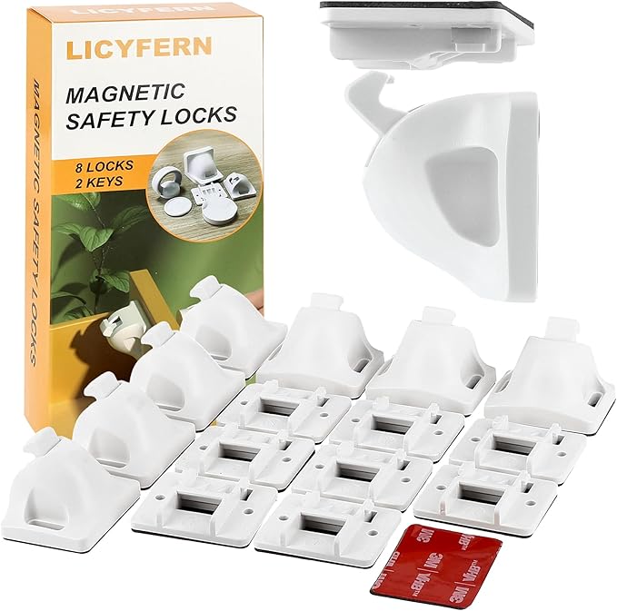 UPGRADED LICYFERN Magnetic Cabinet Locks (8 Locks & 2 Keys) - Invisible Baby Proofing Child Safety Lock & Keys – Easy to Install, Home & Kitchen Cabinet Magnetic Drawer Locks