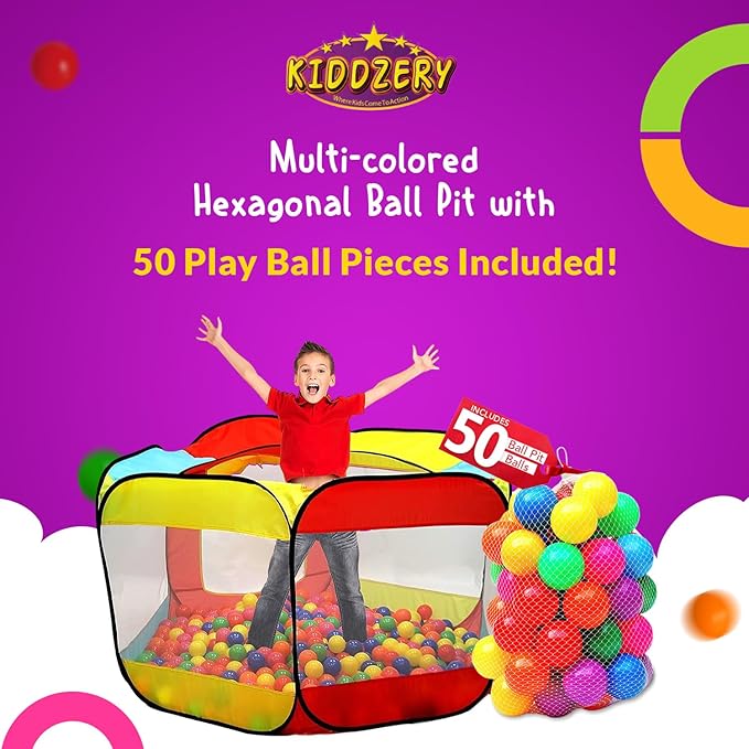 Kids Ball Pit Pop Up Large Tent for Toddlers - Indoor & Outdoor Gift Toys for Infants Girls & Boys, Baby Playpen with Zippered Storage Bag, 50 BallPit Balls Included