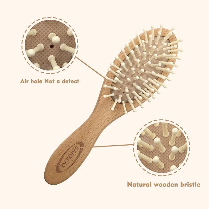 Baby Hair Brush & Comb Set, Organic Wooden Hairbrush Natural Goat Bristles 3-Piece for Newborns & Toddlers, Ideal for Cradle Cap & Itching, Perfect Shower and Registry Gift for Infant, Toddler, Kids