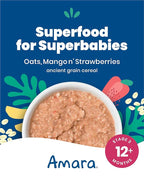 Amara Organic Baby Food - Stage 3 - Ancient Grain - Baby Cereal to Mix With Breastmilk, Water or Baby Formula - Shelf Stable Baby Food Pouches Made from Organic Fruit and Veggies - 10 Pouches, 3.9oz Per Serving
