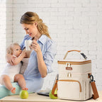 Insulated Breastmilk Cooler Bag with Ice Pack - Holds 6x9oz Bottles, Leakproof Double Layer, Baby Bottle Cooler Bag with Adjustable Strap for Nursing Moms, Daycare & Travel