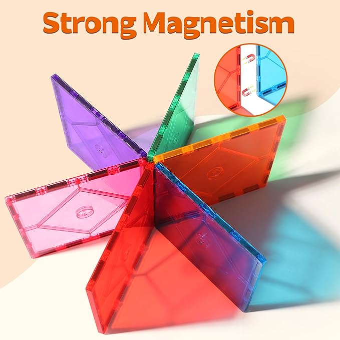 8 Piece Large Square Shape Magnetic Tiles Kids Toys, Magnetic Building Blocks STEM Magnet Building Set Preschool Learning Magnet for Kids Ages 3-5 4-8, Sensory Montessori Toys for 3+ Boys and Girls