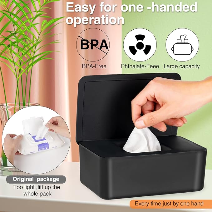 Baby Wipes Dispenser, Wipe Holder for Baby & Adult,Keeps Wet Tissue Fresh, Non-Slip Wipes Case, Flushable Wipe Container with Sealing Design Lid