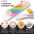 Skateboard,31 x 8 Inch Complete Skateboard, 8-Layer Maple Wood Deck Double Kick Standard Skateboards for Kids, Teens, Adult, Beginner