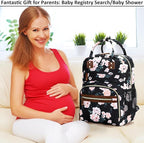 Diaper Bag Backpack Tote for Women Large Capacity with Insulated Pockets Multifunctional Diaper Bags For Baby Girl Boy Waterproof Baby Bags, Maternity Bag Black Pink Floral
