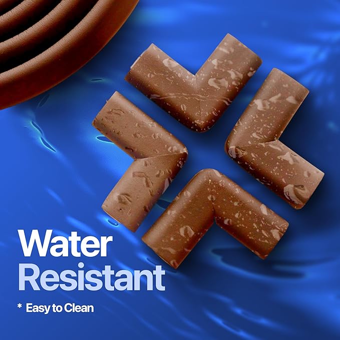 Furniture Edge 16.2ft & Corner Guards | Protective Foam Cushion | 15ft Bumper 4 Adhesive Childsafe Corners | Baby Child Proofing Foam Set and Safe for Table, Fireplace, Countertop | Brown