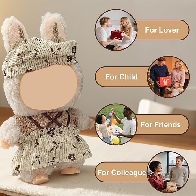 17cm Doll Clothes, Accessories for 15/17cm Dolls Clothes Headband + Overalls, Dolls Keychain Accessories, No Doll Included (Flower Dress)