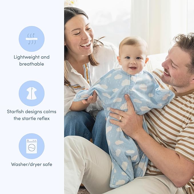 SleepingBaby Zipadee-Zip Transition Swaddle - Cozy Baby Swaddle Blanket with Zipper Convenience - Roomy Wearable Blanket for Easy Diaper Changes - Spring Showers, Large (12-24 Month)