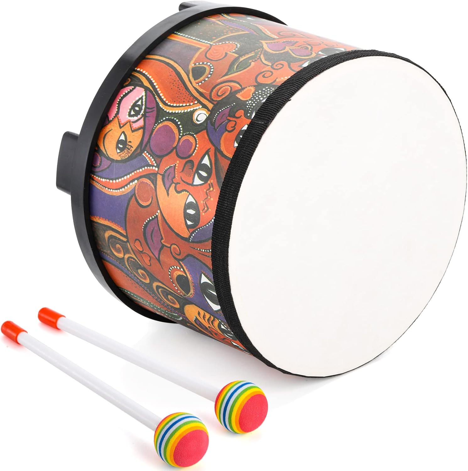 Tosnail 8 Inch Floor Tom Drum with Storage Bag and Mallets for Kids, Percussion Instrument Musical Toy for Children, Toddlers, Christmas Birthday Gift - Face Pattern
