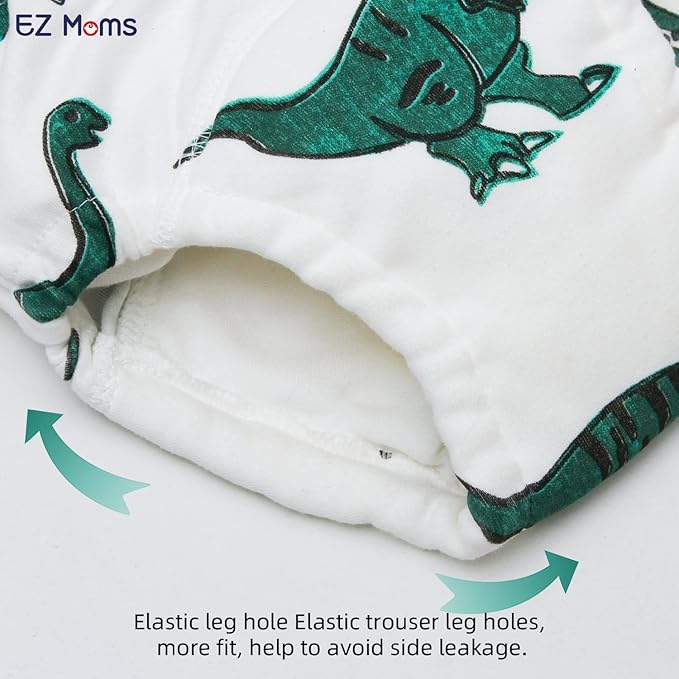 EZ Moms 6 Packs Absorption Toddler Potty Training Underwear for Boys 100% Cotton Toilet Training Pants 1T Leakproof Reusable Kid Confident Toddler Panties Dinosaur Pee Pants with Potty Sticker Chart
