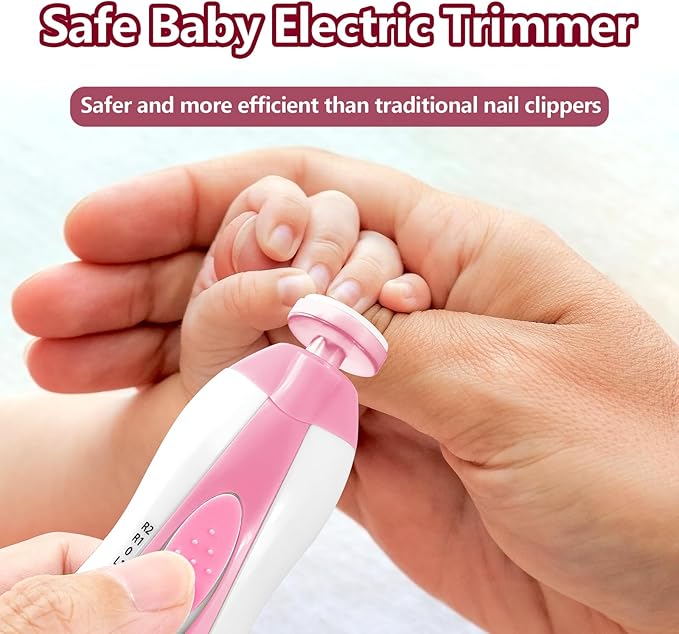 Baby Nail Trimmer Electric, 6 in 1 Rechargeable Baby Nail Clippers Manicure Set Grooming Kit for Toddler Infant or Adults (Pink)
