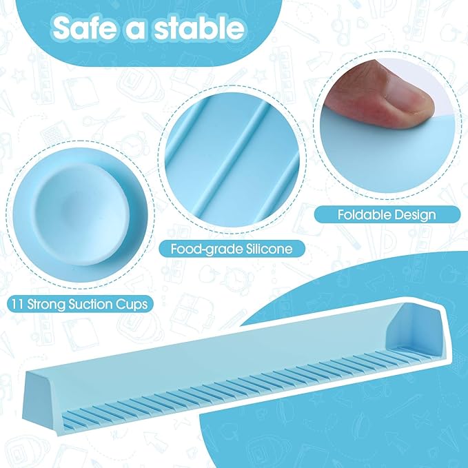 Bathtub Splash Guard for Kids - 31.4 Inch Extra Wide Bath Splash Barrier with 11 Strong Suction Cups, Flexible Silicone Tub Ledge Organizer to Keep Bathroom Floor Dry(Blue)