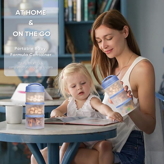 Termichy Stackable Formula Dispenser Portable Milk Powder Container, 2 Pack, Blue