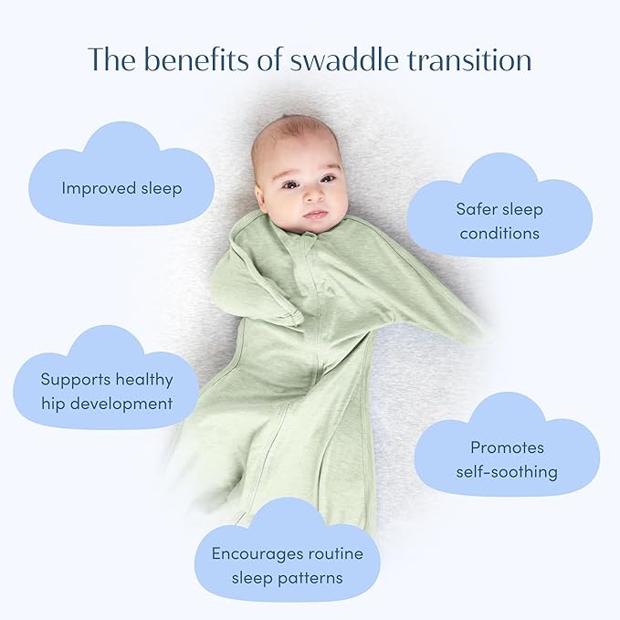 SleepingBaby Zipadee-Zip Transition Swaddle - Cozy Baby Swaddling Blanket with Zipper Convenience - Roomy Wearable Blanket for Easy Diaper Changes - 6-12 Month - Zen Garden Green Heather