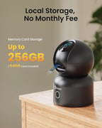 Anlapus C518 4K Pan/Tilt Home Indoor Security Camera, Plug-in WiFi Pet/Baby Monitor with One-Touch Call, AI Human/Pet/Face Tracking, 2.4/5 GHz, Two-Way Talk, Night Vision, 64G Memory Card Storage